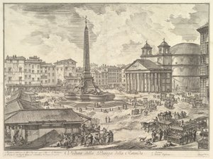Piazza della Rotonda, Pantheon ja obeliski (Veduta della Piazza della Rotonda), teoksesta "Vedute di Roma" tekijältä Giovanni Battista Piranesi