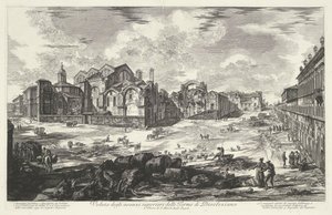 Thermen van Diocletianus te Rooma Näkymä Dioclazianon kylpylän ylemmistä jäännöksistä (otsikko esineessä) Gezichten op Rome (sarjan nimi) Näkymät Roomaan suunnitellut ja kaivertanut Giambattista Piranesi arkkitehti Ve (nez) iano (sarjan nimi) tekijältä Giovanni Battista Piranesi