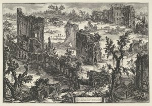 Thermen van Trajanus te Rooma Näkymä Terme di Titolle (...) (otsikko esineessä) Gezichten op Rome (sarjan nimi) Näkymät Roomaan suunnitellut ja kaivertanut Giambattista Piranesi arkkitehti Ve (nez) iano (sarjan nimi) tekijältä Giovanni-Battista Piranesi