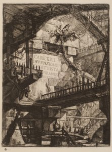 Nimikilpi, levy I kuvitteellisista vankiloista, n. 1750 (etsaus paperille) tekijältä Giovanni Battista Piranesi