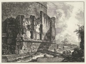 Plautius Lucanuksen haudat Näkymä Plauzian perheen haudan jäännöksistä Tiburtinan kautta lähellä Luganon siltaa kahden mailin päässä Tivolista (otsikko esineessä) Gezichten op Rome (sarjan nimi) Giambattiksen suunnittelema ja kaivertama Rooman näkymät tekijältä Giovanni Battista Piranesi