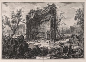 Näkymä rakennusten jäännöksille Tituksen kylpylän toisessa kerroksessa, Vedute di Romasta (näkymät Roomaan) tekijältä Giovanni-Battista Piranesi