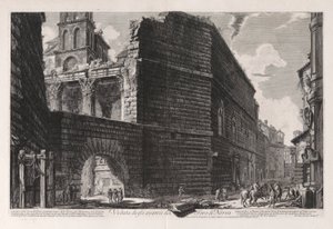 Näkymä Forum of Nervan jäännöksille Vedute di Romasta (Näkymät Roomaan) tekijältä Giovanni-Battista Piranesi