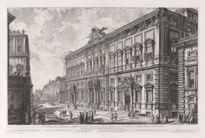 Näkymä Palazzolle, joka on rakennettu alushoususihteerin ja pyhään kirkolliskokouksen Quirinalille, Vedute di Romasta tekijältä Giovanni Battista Piranesi