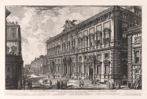 Näkymä Palazzolle, joka on rakennettu Quirinalille alushoususihteerille ja pyhille neuvostolle, Vedute di Romasta (näkymät Roomaan) tekijältä Giovanni-Battista Piranesi