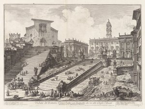 Näkymä roomalaiselle Campidogliolle, jossa on portaat tekijältä Giovanni-Battista Piranesi
