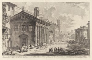 Näkymä Manly Fortunen temppelille. Nykyään S. Maria Egizziaca degli Armeni (näkymä Fortuna Viriliksen temppelistä. Nykyisin armenialainen Santa Maria Egizziacan kirkko [nykyään ajatellaan olevan Portunuksen temppeli]), Vedute di Romasta (Rooman näkymät) tekijältä Giovanni-Battista Piranesi