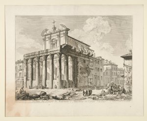 Näkymä Antoninuksen ja Faustinan temppelistä Campo Vaccinossa. (Näkymä Antoninuksen ja Faustinan temppelistä Forum Romanumissa.), Vedute di Romasta tekijältä Giovanni Battista Piranesi