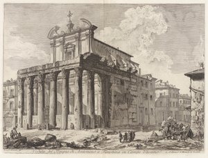 Veduta del Tempio di Antonino e Faustina Campo Vaccinossa (näkymä Antoninuksen ja Faustinan temppelistä Forum Romanumissa), Vedute di Romasta (näkymät Roomaan) tekijältä Giovanni Battista Piranesi