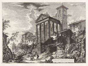 Näkymä Herkuleen temppelille kaupungissa? di Cora, kymmenen mailin päässä Velletristä (näkymä Herkuleen temppelistä Corissa, kymmenen mailia kaukana Velletristä), Vedute di Romasta (näkymät Roomaan) tekijältä Giovanni Battista Piranesi