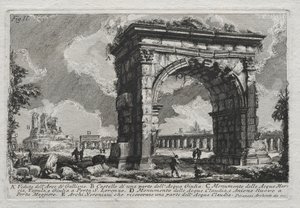 Näkymä Gallienuksen kaarelta. tekijältä Giovanni Battista Piranesi