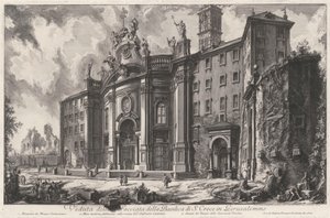 Näkymä Santa Croce in Gerusalemme -basilikan julkisivusta tekijältä Giovanni Battista Piranesi