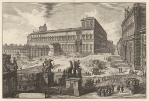 Näkymä Piazza di Monte Cavallolle (näkymä Piazza di Monte Cavallolle [Piazza del Quirinale ja Quirinalin palatsi keskellä]), Vedute di Romalta (näkymät Roomaan) tekijältä Giovanni-Battista Piranesi