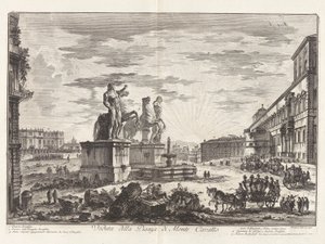 Näkymä Piazza di Monte Cavallolle (Näkymä Piazza di Monte Cavallolle [nykyinen Piazza del Quirinale ja Quirinalin palatsi]), Vedute di Romalta (näkymät Roomaan) tekijältä Giovanni-Battista Piranesi