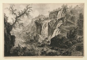 Näkymä Tivolin pienille vesiputouksille Vedute di Romasta tekijältä Giovanni Battista Piranesi