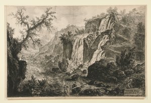 Näkymä Tivolin pienille vesiputouksille, sarjasta Vedute di Roma tekijältä Giovanni Battista Piranesi
