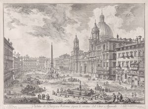 Näkymä Piazza Navonalle Circus Agonaliksen raunioiden yllä, sarjasta Näkymiä Roomasta tekijältä Giovanni Battista Piranesi