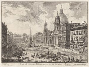 Näkymä Piazza Navonalle Circus Agonaliksen raunioiden yllä, sarjasta "Näkymiä Roomasta" tekijältä Giovanni Battista Piranesi
