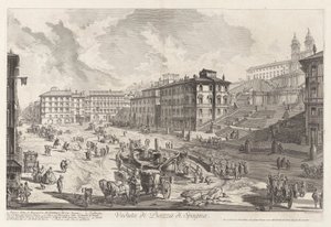 Näkymä Piazza di Spagnalle, Vedute di Romalta (näkymät Roomaan) tekijältä Giovanni-Battista Piranesi