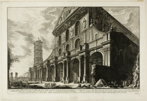 Näkymä S. Paolo fuori delle Muran basilikalle [St. Paavali muurien ulkopuolella], jonka Konstantinus Suuri rakensi Näkymät Roomaan tekijältä Giovanni Battista Piranesi