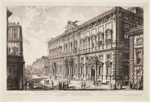 Näkymä Quirinal-kukkulalla sijaitsevaan Palazzo della Consultaan, jossa toimii paavillinen sihteeristö tekijältä Giovanni Battista Piranesi