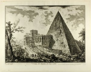 Näkymä Cestiuksen pyramidihaudalle Rooman näkymistä tekijältä Giovanni Battista Piranesi
