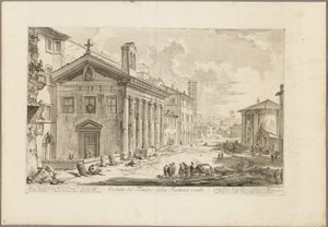 Näkymä Fortuna Viriliksen temppelistä. Nyt armenialainen S. Maria Egiziacan kirkko Rooman näkymistä tekijältä Giovanni Battista Piranesi