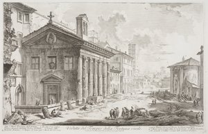 Näkymä Fortuna Viriliksen temppelistä, nykyisestä S. Maria Egiziacan armenialaisesta kirkosta, n. 1760-78 (etsaus) tekijältä Giovanni Battista Piranesi