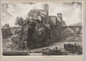 Näkymät Roomaan: Isola Tiberina tekijältä Giovanni Battista Piranesi
