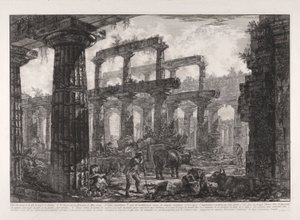 Näkymä Neptunuksen temppelin Cellan jäännöksille, eri näkymistä tekijältä Giovanni Battista Piranesi