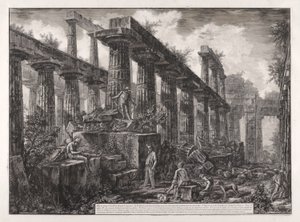Näkymä Neptunuksen temppelin Cellan jäännöksille, eri näkymistä tekijältä Giovanni-Battista Piranesi