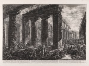 Taulussa X kuvatun Neptunuksen temppelin sisäkuva tekijältä Giovanni Battista Piranesi