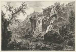 Watervallen te Tivolissa Näkymä Cascatellesta Tivolissa (otsikko esineessä) Gezichten op Rome (sarjan nimi) Näkymät Roomaan suunnitellut ja kaivertanut Giambattista Piranesi arkkitehti Ve (nez) iano (sarjan nimi) tekijältä Giovanni Battista Piranesi