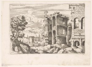 Gezicht op het Colosseum en omgeving te Rome Colosseum ro -esite (otsikko esineessä) Rooman rauniot (sarjan nimi) Jotkut Rooman antiikin tärkeät monumentit (...) (sarjan nimi)