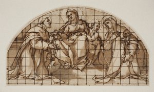 Lunette Madonnan ja lapsen kanssa pyhien Franciscus Assisilaisen ja Katariina Sienalaisen kanssa tekijältä Giovanni Battista Ricci