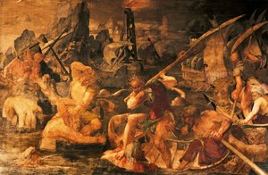 Merivoimien taistelu, fresko galleria Francis I, Chateau de Fontainebleau (Unescon maailmanperintökohde tekijältä Giovanni Battista Rosso Fiorentino