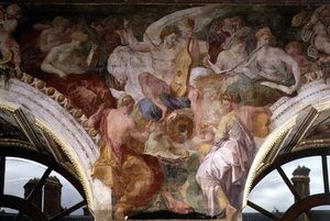 Parnassus, yksityiskohta koristekaaviosta Francis I:n galleriassa tekijältä Giovanni Battista Rosso Fiorentino