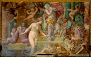 Fontainebleaun koulu: Venus suihkulähteellä. Jacopo Rosson (1494-1541) Giovanni Battistan maalaus