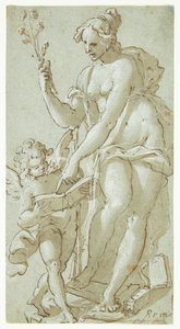 Venus opettaa Cupidoa, joka lukee kirjaa tekijältä Giovanni Battista Rovere
