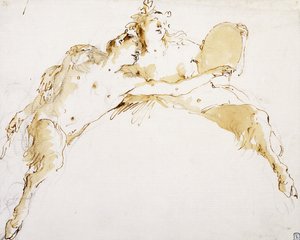 Faun, hänen vasen kätensä ojennettuna, ja fauness, jolla on tamburi, tekijältä Giovanni Battista Tiepolo