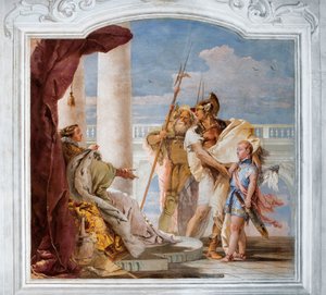 Aeneid esittelee Ascaniukseksi naamioituneen Cupidon Didolle Aeneidin huoneesta Palazzinassa, 1757 tekijältä Giovanni Battista Tiepolo