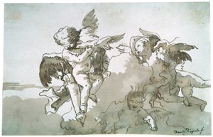 Cupids kyyhkysten ja soihdun kanssa, 1600-luku tekijältä Giovanni Battista Tiepolo