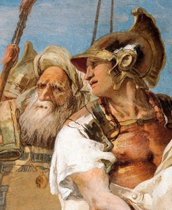 Yksityiskohta Aeneas: Aeneis esittelee Cupidon, Ascaniukseksi naamioituneena, Didolle, Aeneis-huoneesta Palazzinassa, 1757 tekijältä Giovanni Battista Tiepolo
