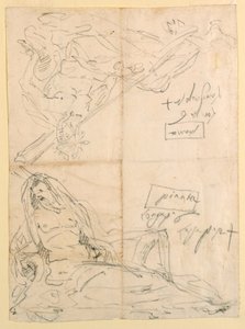 Piirros, Kaksi luonnosta jokijumalista, n. 1750. tekijältä Giovanni Battista Tiepolo