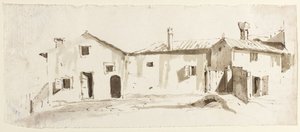 Maatilarakennuksia avoimine ovineen, silta ja portti tekijältä Giovanni Battista Tiepolo