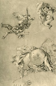 Leijuvat Cupidit ja yksi horaista aurinkoratsun kanssa, 1752-1753, 1928 tekijältä Giovanni Battista Tiepolo