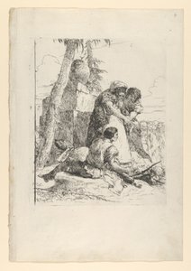 Taikuri osoittaa palavaa päätä kahdelle nuorelle, Scherzistä, n. 1743-50. tekijältä Giovanni Battista Tiepolo