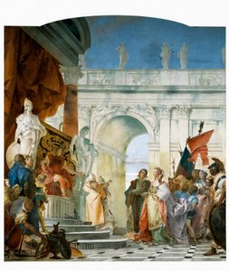 Scipion mahtipontisuus, yksityiskohta Scipio Africanuksen ja Aleksanteri Suuren kunniasta, 1743 tekijältä Giovanni Battista Tiepolo