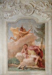 Merkurius kehotti Aeneasta lähtemään Karthagosta Aeneis-huoneesta Palazzinassa, 1757 tekijältä Giovanni Battista Tiepolo