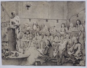 Piazzettan akatemia: Taiteilijat piirtävät alaston tekijältä Giovanni Battista Tiepolo